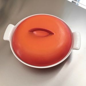 Descoware Flame Red Divided Cast Iron Enamel Pan with Lid
